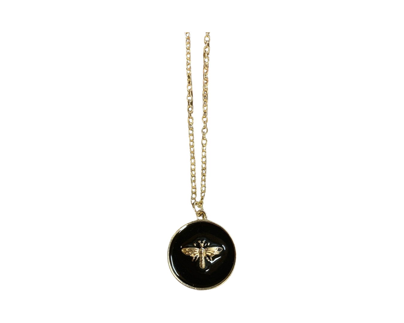 Black and Gold Bee Pendant Necklace