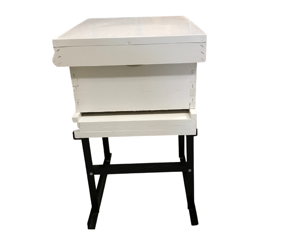 Sturdy and durable metal hive stand for beekeeping.