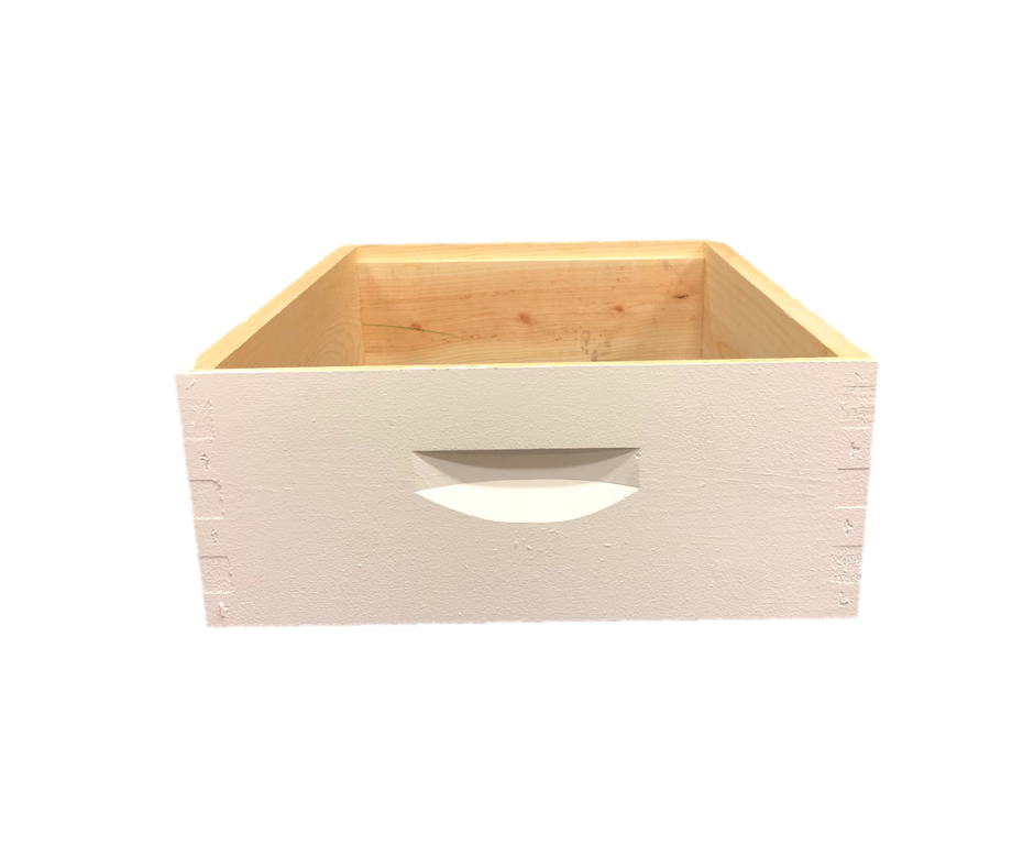 A fully assembled 10-frame medium hive box, perfect for beekeeping.