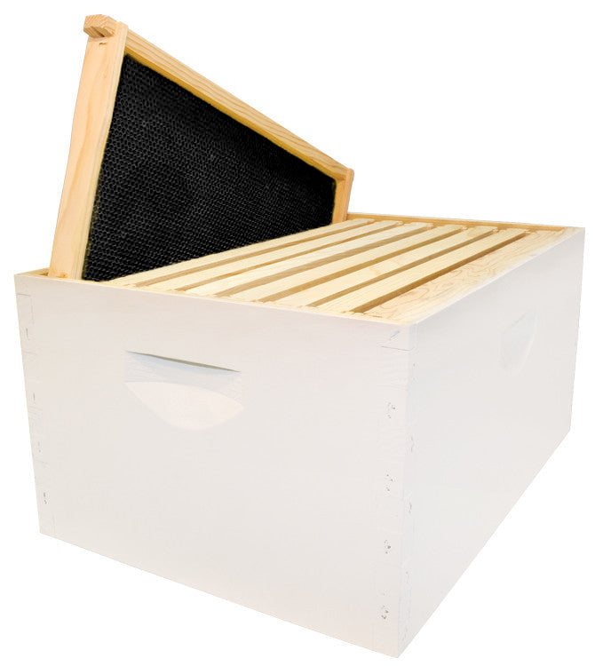 8 Frame Deep Assembled WHITE Hive Combo w/Frames & Black Foundation