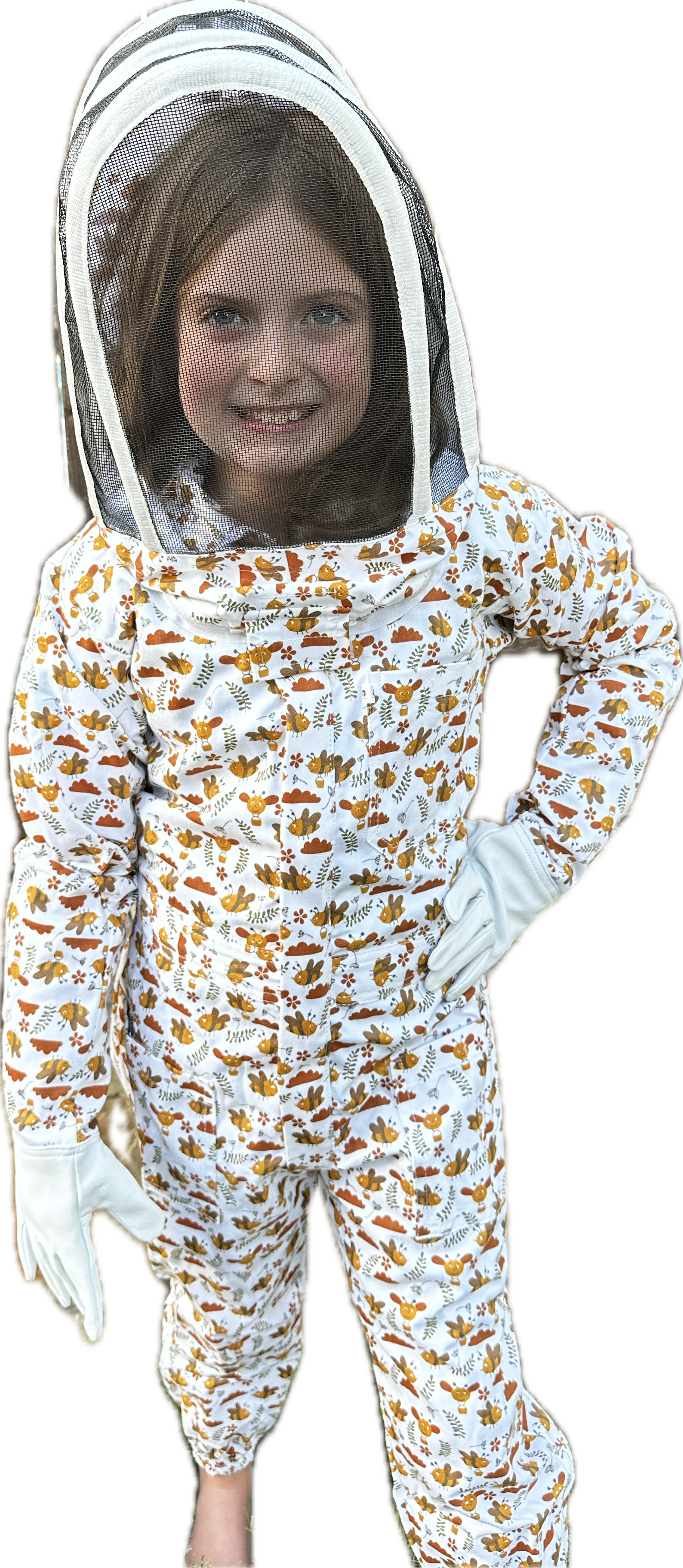 Adorable kids floral honey bee suit with protective fencing veil