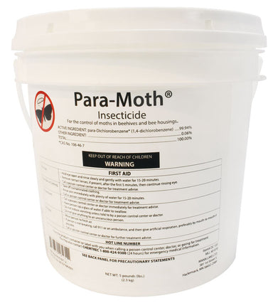 Effective and safe solution for controlling wax moths in Para-Moth wax.