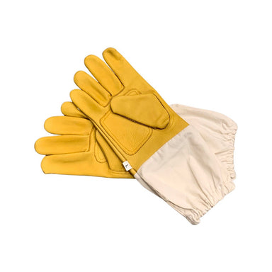 Cowhide glove with reinforced full thumb, palm, and regular sleeve.
