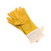 Cowhide glove with reinforced full thumb, palm, and regular sleeve with Velcro loop.