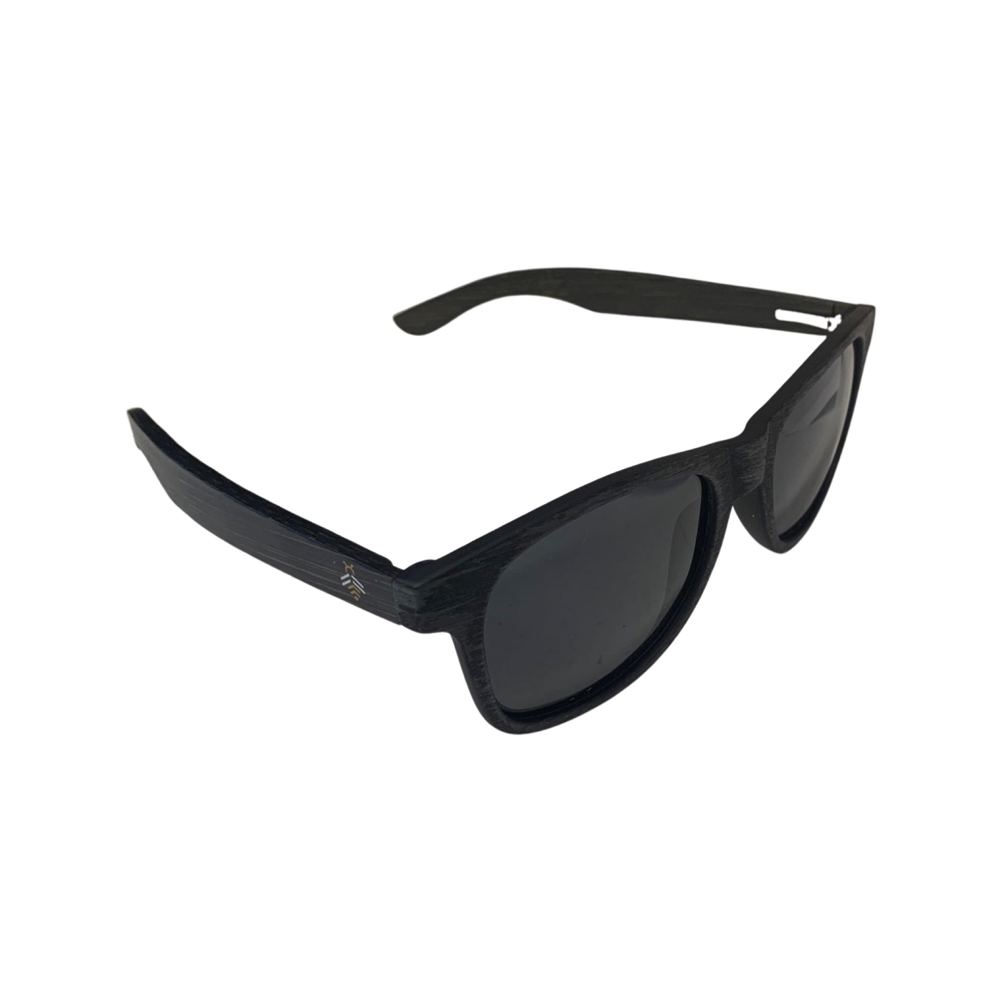 Tbs logo black bamboo sunglasses with polarized lenses.
