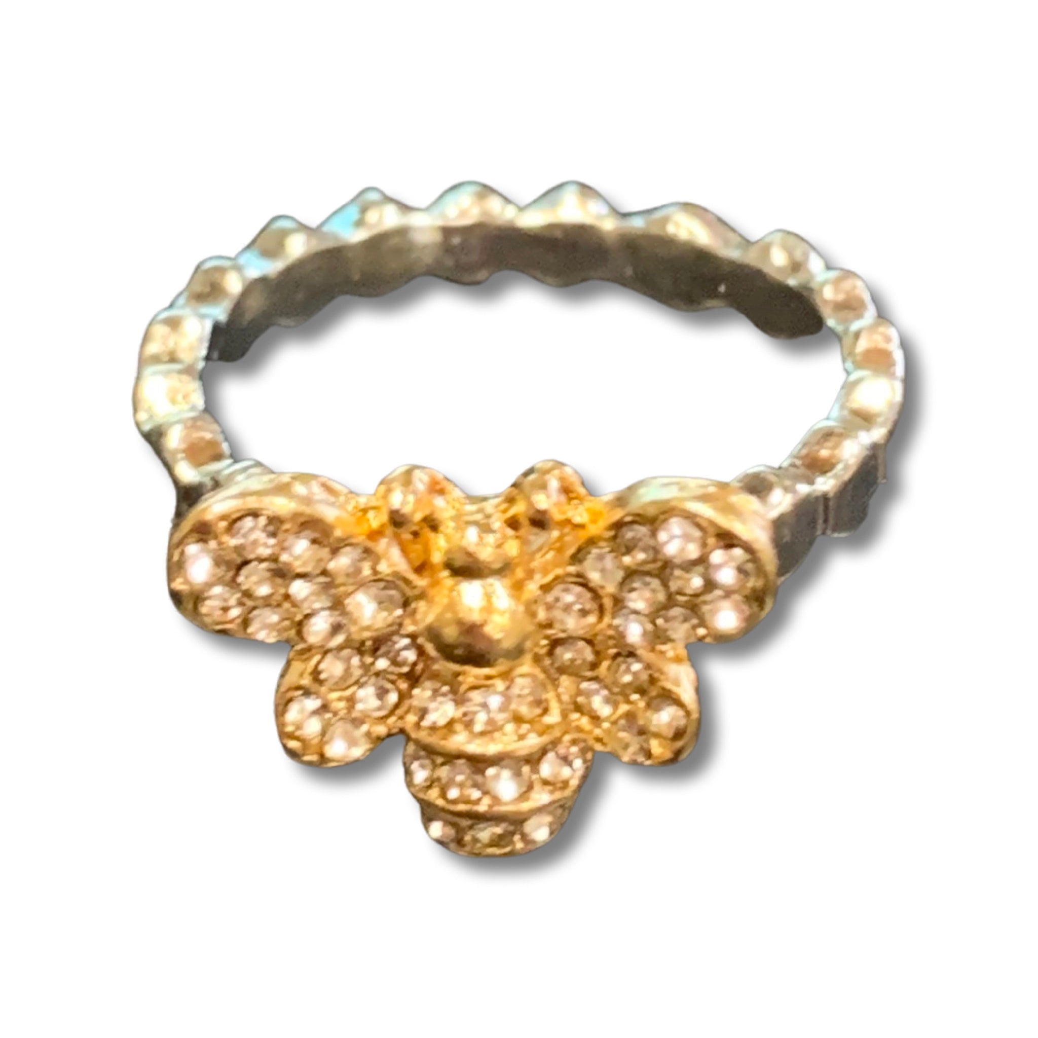 Elegant silver ring adorned with a charming gold bee.