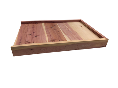 10 frame cedar bottom board with entrance reducer.