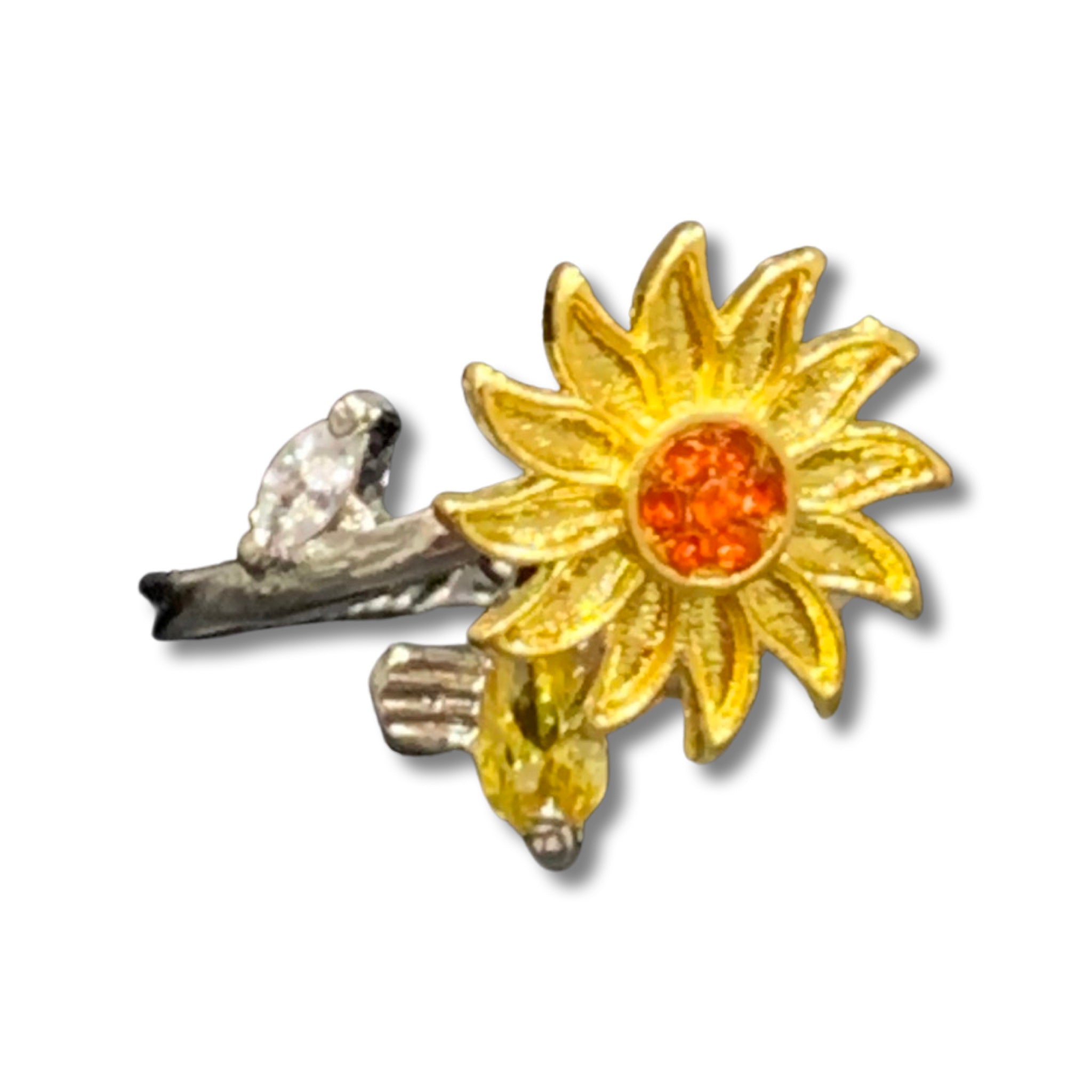 Silver ring with gold flower J0012
